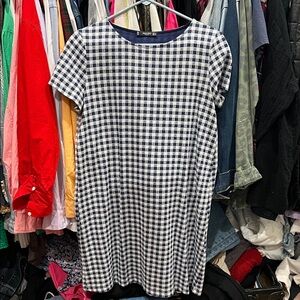 Mango Navy and White Checkered Midi Dress